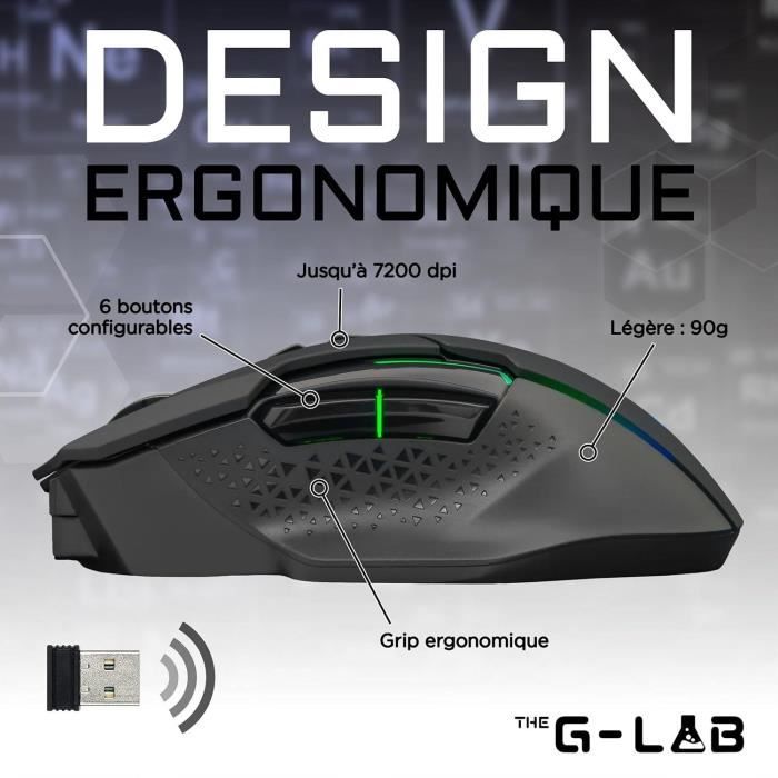 Souris Gamer Sans fil - The G-Lab - KULT CEASIUM - Noir