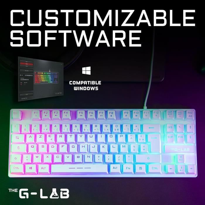 Clavier Gamer - The G-Lab - KEYZ CAESIUM TKL - RGB - Filaire - 100% Personnalisable - Azerty - Noir