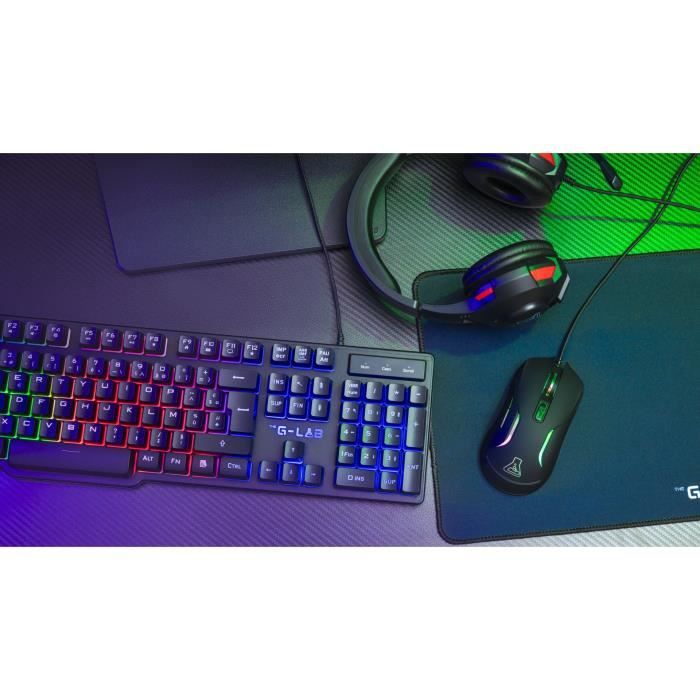 Pack Gamer 4 en 1 - The G-Lab - COMBO SULFUR - Souris filaire - Clavier Filaire - Casque filaire - Tapis de Souris