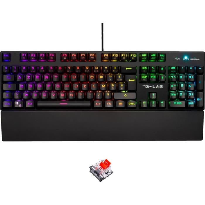 Clavier Gamer - The G-Lab - KEYZ RUBIDIUM - Mécanique (Switch Rouge) - Repose Poignet - RGB - Filaire - Azerty - Noir