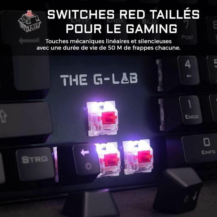 Clavier Gamer - The G-Lab - KEYZ RUBIDIUM - Mécanique (Switch Rouge) - Repose Poignet - RGB - Filaire - Azerty - Noir