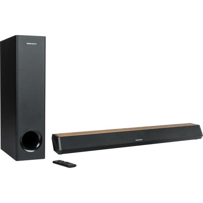 Barre de son THOMSON SB552BTS Bluetooth USB Avec Subwoofer Finition bois et noir