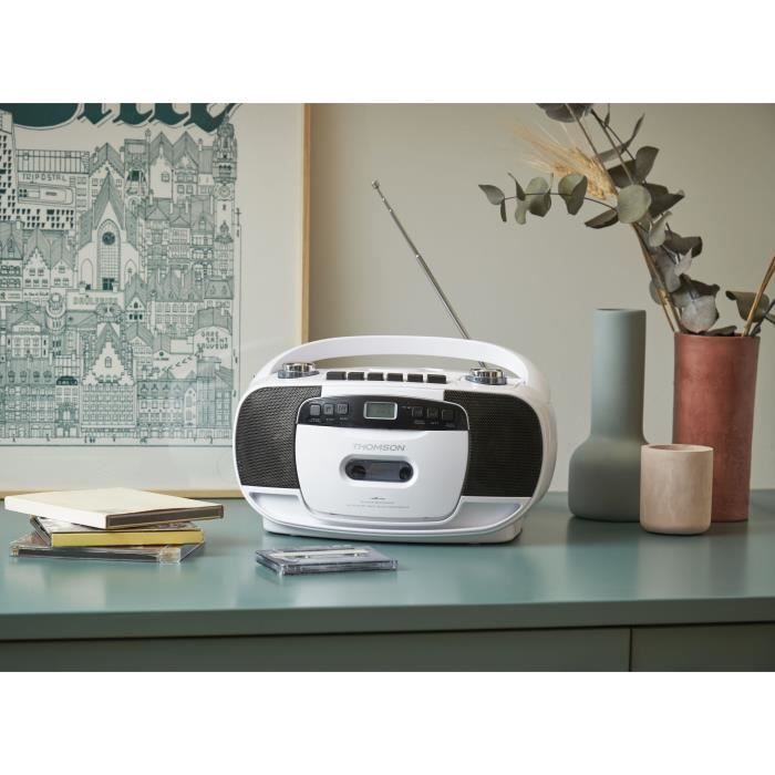 Lecteur radio cassette et CD portable - THOMSON - RK201CD - Blanc