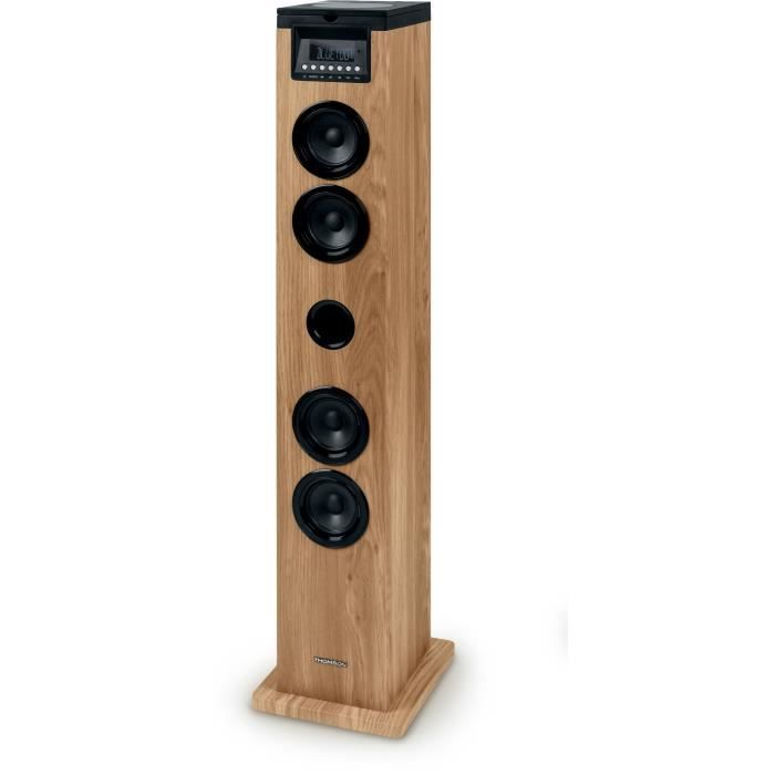 Tour haut-parleur - THOMSON - Noir/Bois - Bluetooth/CD/USB/SD, 60W, Radio FM, Télécommande, Alim. 230V