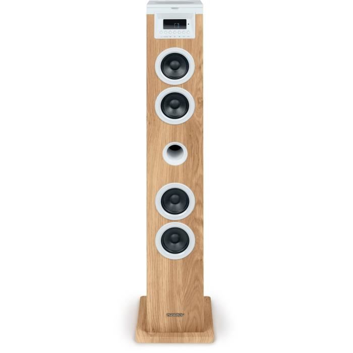 Tour haut-parleur - THOMSON - Bluetooth/CD/USB/SD - Blanc/Bois - 60W - Radio FM