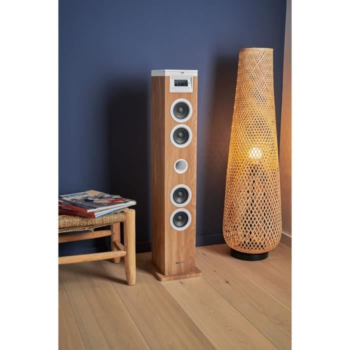 Tour haut-parleur - THOMSON - Bluetooth/CD/USB/SD - Blanc/Bois - 60W - Radio FM