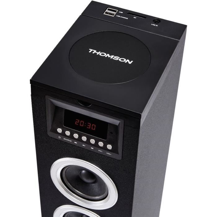 Tour haut-parleurs multimédia THOMSON DS120CD Lecteur CD 60W Bluetooth USB Radio FM Affichage LED Noire