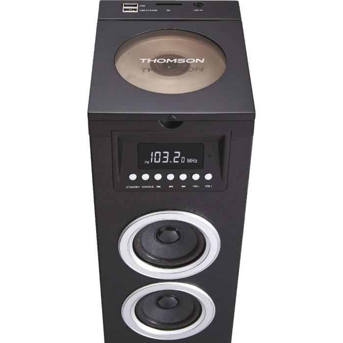 Tour haut-parleurs multimédia THOMSON DS120CD Lecteur CD 60W Bluetooth USB Radio FM Affichage LED Noire