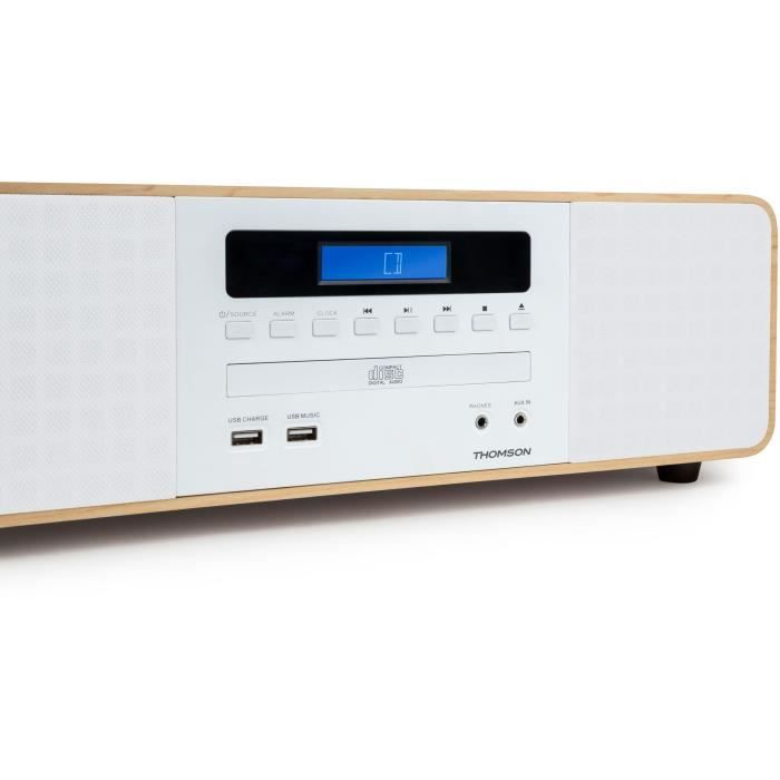 Chaîne compacte Bluetooth - THOMSON - Blanche/Induction - Radio FM/CD/MP3/USB, 50W, Égaliseur, Télécommande, Alim. 230V