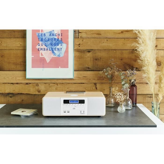 Chaîne compacte Bluetooth - THOMSON - Blanche/Induction - Radio FM/CD/MP3/USB, 50W, Égaliseur, Télécommande, Alim. 230V