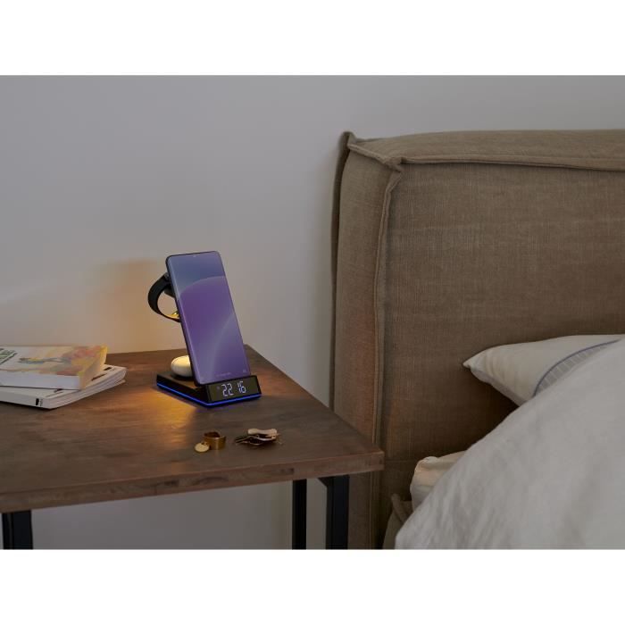 Réveil et station de charge sans fil THOMSON CL750IS - Compatible Android - Bandeau LED lumineux - Noir