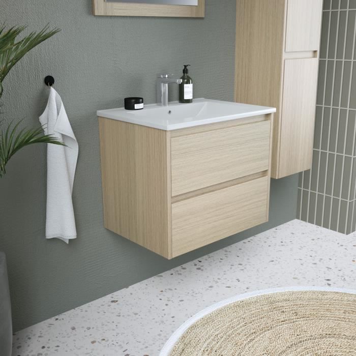 Ensemble TIMBER, set de salle de bain 60, vanity+vasque+miroir & colonne