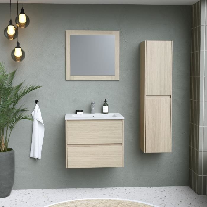 Ensemble TIMBER, set de salle de bain 60, vanity+vasque+miroir & colonne