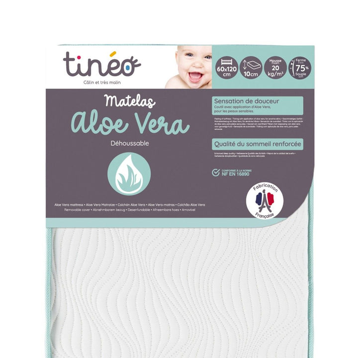 Matelas bébé 60x120x10cm Aloe vera - Peau Sensible - Propriétés Anti Bactériennes/Allergenes - Apaisant - Fabriqué En France