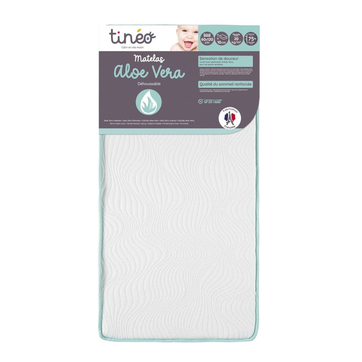 Matelas bébé 60x120x10cm Aloe vera - Peau Sensible - Propriétés Anti Bactériennes/Allergenes - Apaisant - Fabriqué En France