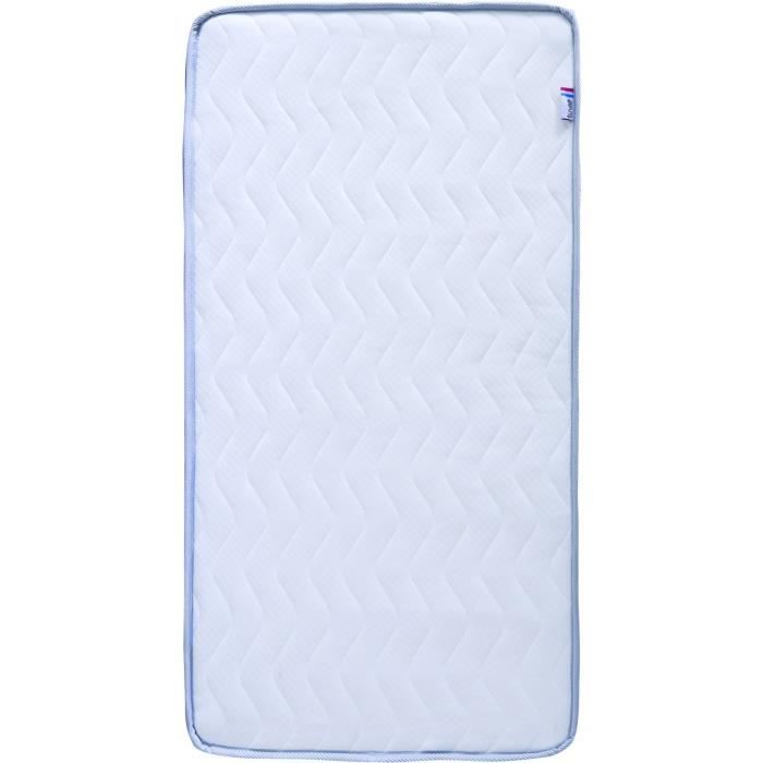 Matelas Climatisé 70x140x10cm - Matelas Bébé - Climatisé - 1 Face Été - 1 Face Hiver - Sans Traitement - Fabriqué En France