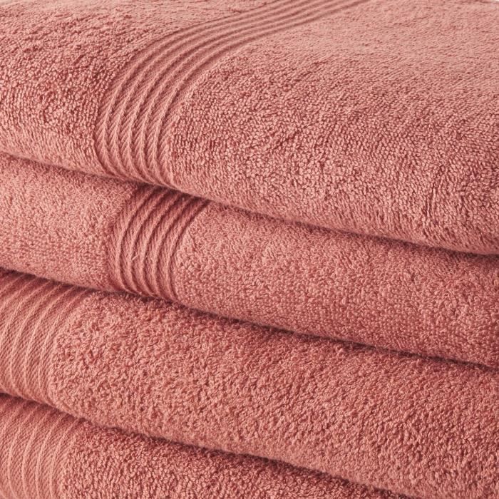 TODAY Lot de 2 Serviettes de Bain 50x100 cm + 2 Draps de Bain 70x130 cm Terracotta 100% coton