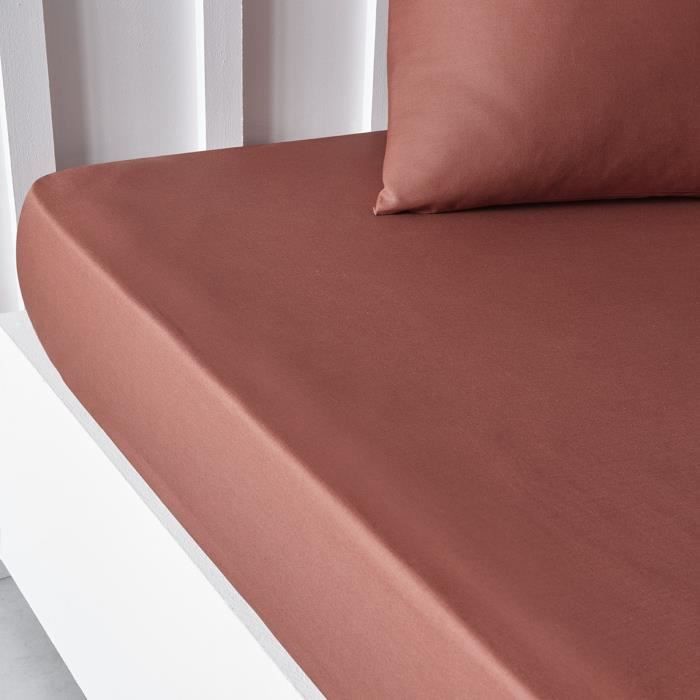 Drap housse TODAY Essential - 140 x 190 cm - 2 personnes - 100% Coton uni - Terracotta