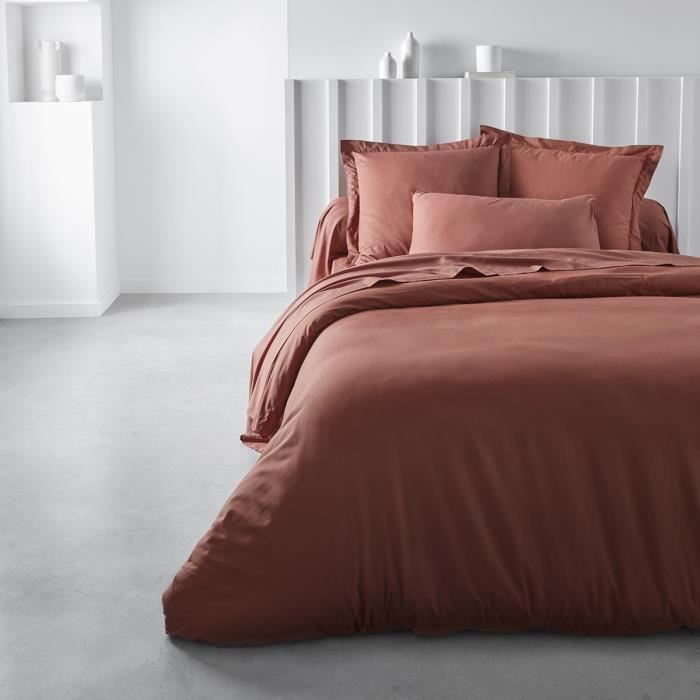 Drap housse TODAY Essential - 140 x 190 cm - 2 personnes - 100% Coton uni - Terracotta