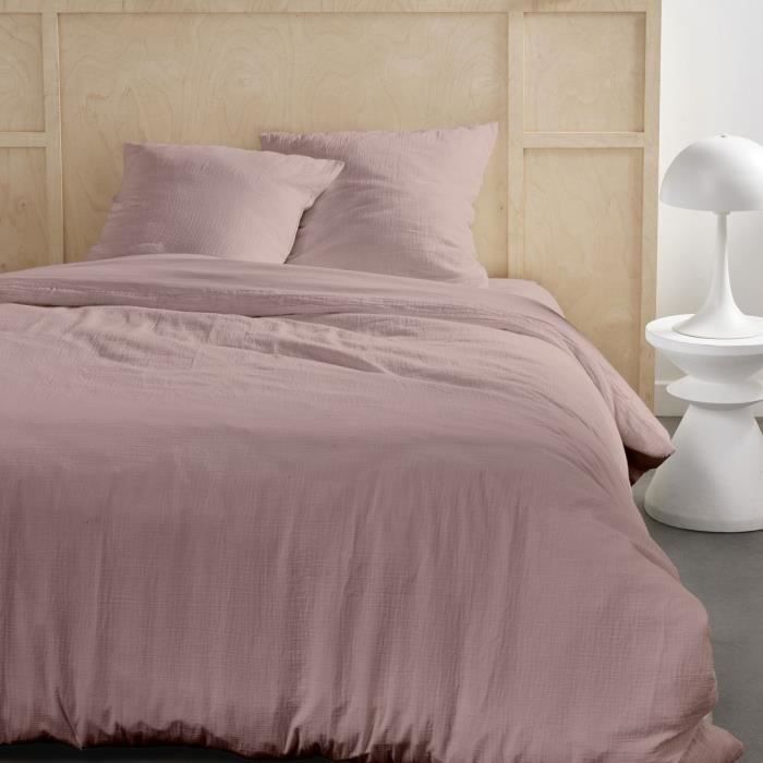 Parure de lit - TODAY - 123667 - 2 personnes - 260x240cm - Gaze de coton unie - Rose des sables