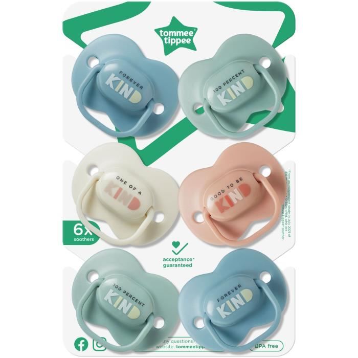 Sucettes - TOMMEE TIPPEE - 6-18 Mois - Lot de 6 - Forme Orthodontique Symétrique, Silicone sans BPA