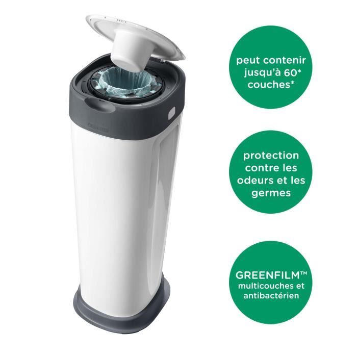 TOMMEE TIPPEE Twist and Click Poubelle a Couches de Taille XL, Comprend 1x Recharge avec GREENFILM