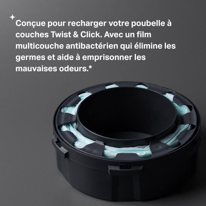 TOMMEE TIPPEE - Recharges pour poubelles a couches - Twist & Click -  Film multicouche antibactérien - Pack de 12