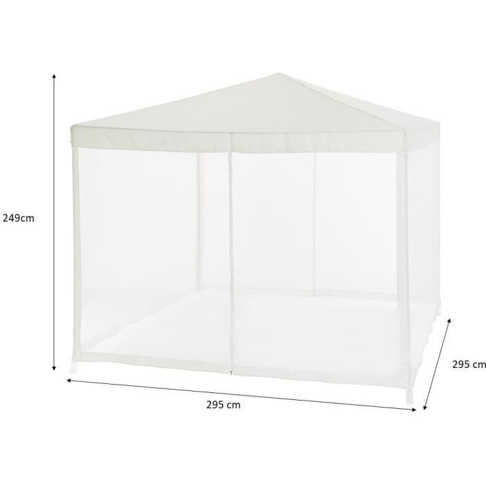 Tonnelle de jardin avec 4 moustiquaires - 3x3m - Acier et polyester 140 g - Blanc