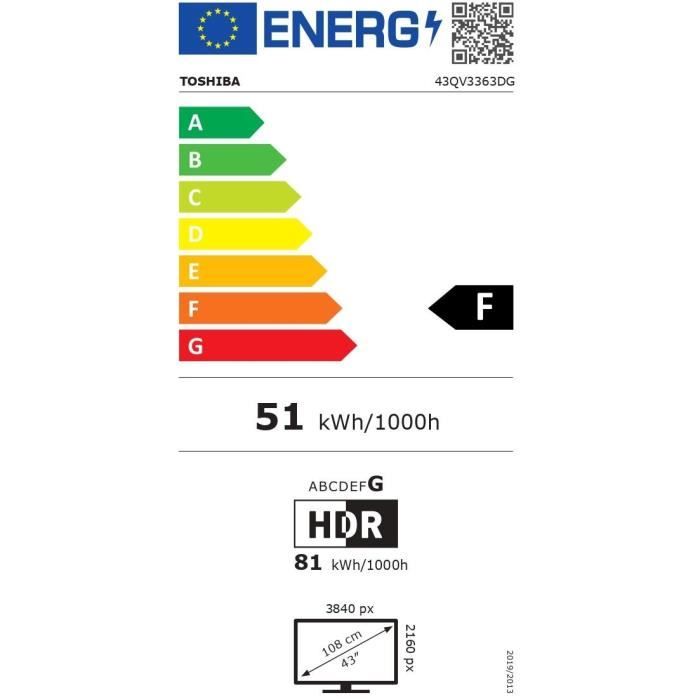 TOSHIBA 43QV3363DG - TV QLED 43'' (108 cm) - 4K UHD 3840x2160 - HDR - Smart TV - 3xHDMI - WiFi