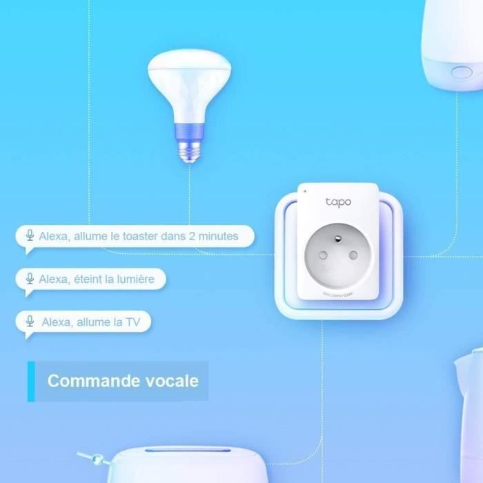 TP-Link Tapo Prise Connectée WiFi, compatible avec Alexa, Google Home et Siri, Commande Vocale, Contrôler a distance, Tapo P100(FR)