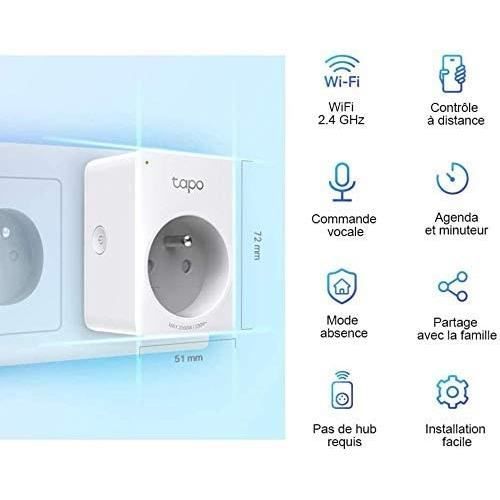 TP-Link Tapo Prise Connectée WiFi, compatible avec Alexa, Google Home et Siri, Commande Vocale, Contrôler a distance, Tapo P100(FR)