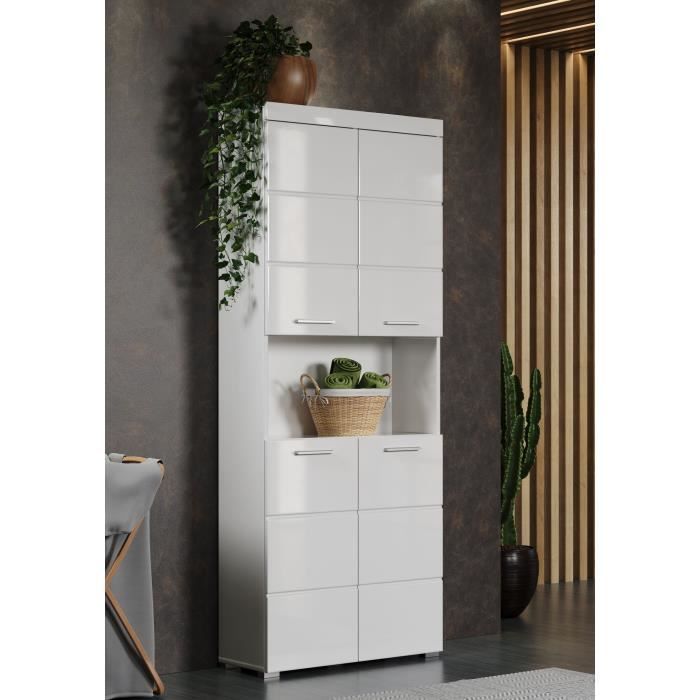 Colonne salle de bain AMANDA - 4 portes + 1 niche - Blanc brillant - L73 x P31 x H190 cm