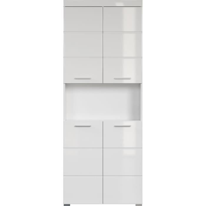 Colonne salle de bain AMANDA - 4 portes + 1 niche - Blanc brillant - L73 x P31 x H190 cm