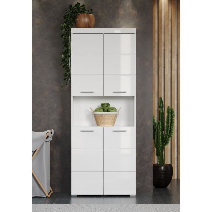 Colonne salle de bain AMANDA - 4 portes + 1 niche - Blanc brillant - L73 x P31 x H190 cm