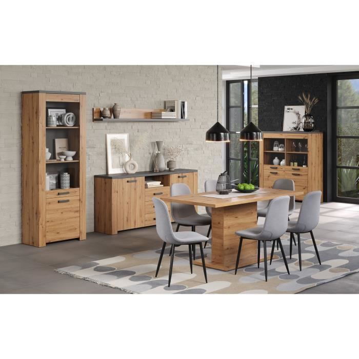 Buffet FOLLOW - Mélamine chene artisan et gris ardoise - 2 Portes + 3 Tiroirs - L180 x P40 x H83  cm - TRENDTEAM