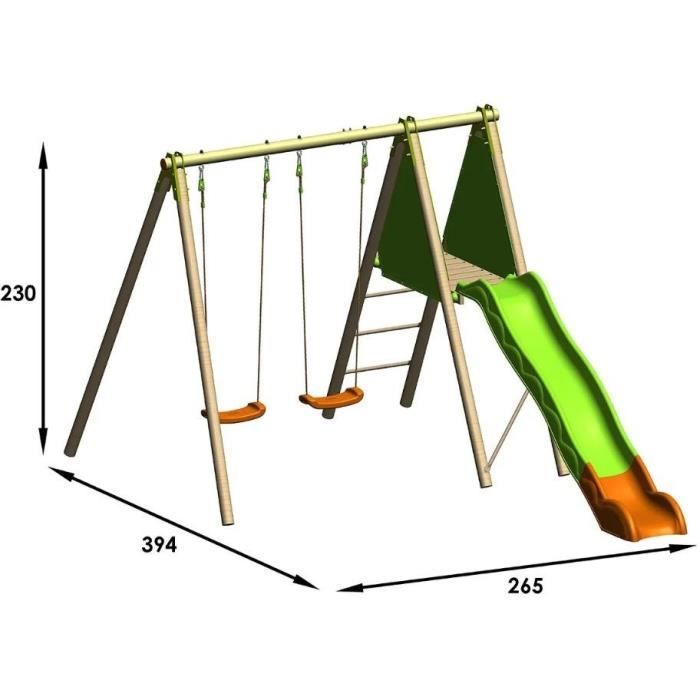 Station de jeux bois poutre métal 2,30 m Techwood ARROBA - 4 enfants