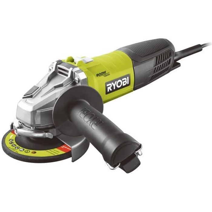 RYOBI - Meuleuse d'angle 800 W diam. 125 mm - 12 000 tr/min - Livrée avec 1 disque métal 125 mm et 1 clé de service - RAG800-125G