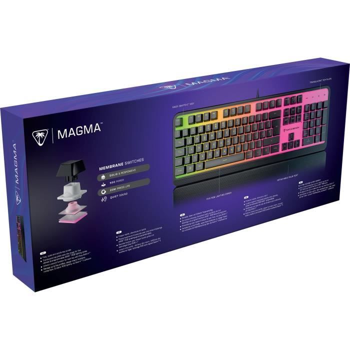 Clavier de jeu - Turtle Beach Magma - Membrane RGB - Noir, touches silencieuses, AIMO RGB