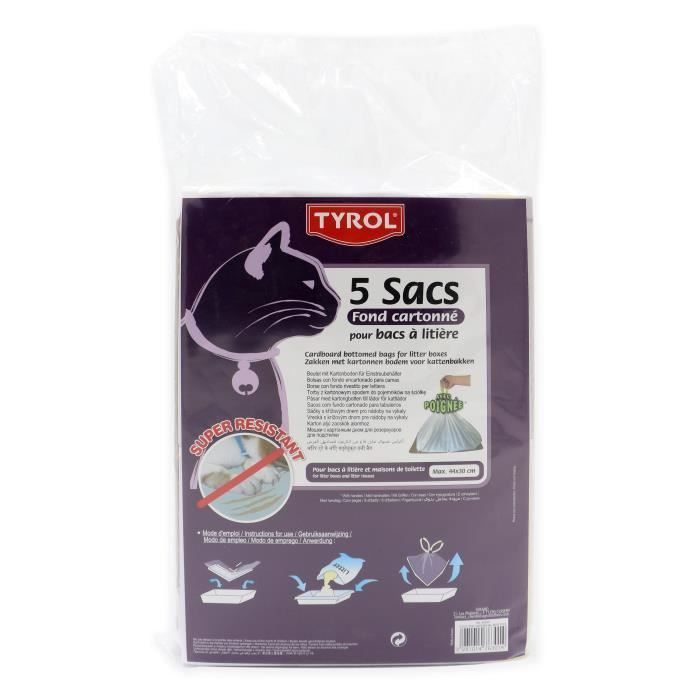 Sac pour bac a litiere - TYROL - Lot de 5 - Fond cartonné - Résiste aux griffes - 44 x 30 cm - Pour chat