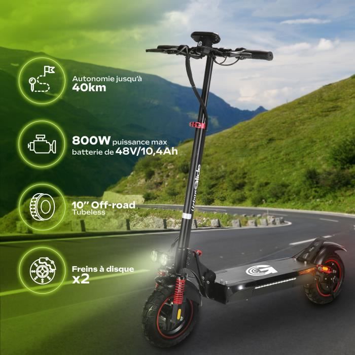 Trottinette électrique tout terrain pliable - URBANGLIDE - ECROSS PRO LITE 2 - 10 - 48V - 800 W - Auto 40KM Feu stop et clignotants