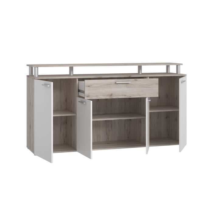 GULADA Ensemble meuble télé - buffet 170cm - table a manger 160cm - Contemporain - Blanc et décor chene