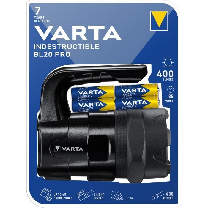 Baladeuse-VARTA-Indestructible BL20 Pro-400lm-Garantie 7ans-Resistante au chocs (4m) a l'eau & la poussiere-IP54-6 Piles AA