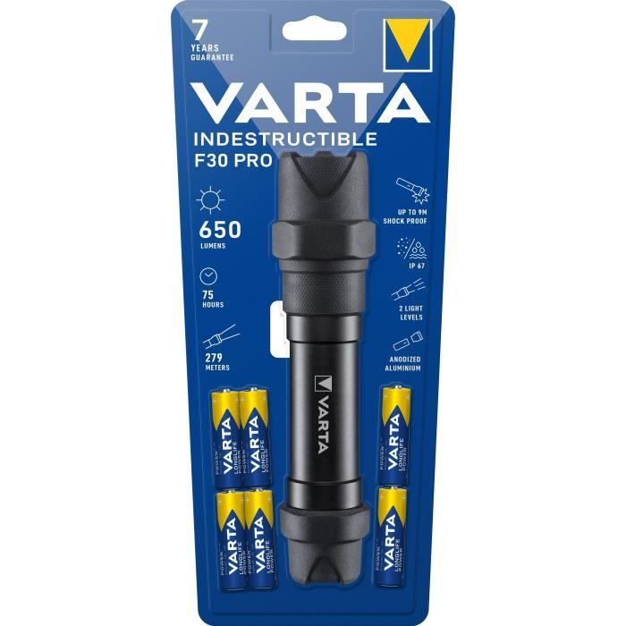 Lampe torche Indestructible F30 PRO 650 lm IP67 avec 6 piles AA - VARTA - 18_714_101_421