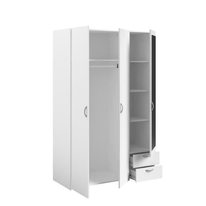 Armoire VARIA - Décor blanc - 3 portes battantes + miroir + 2 tiroirs - L 120 x H 185 x P 51 cm - PARISOT