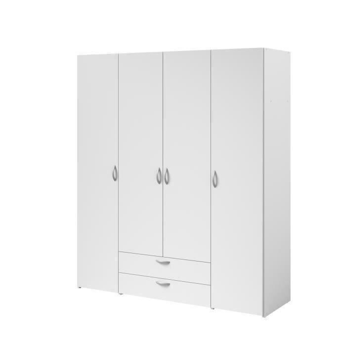 Armoire VARIA - Décor blanc - 4 portes battantes + 2 tiroirs - L 160 x H 185 x P 51 cm - PARISOT