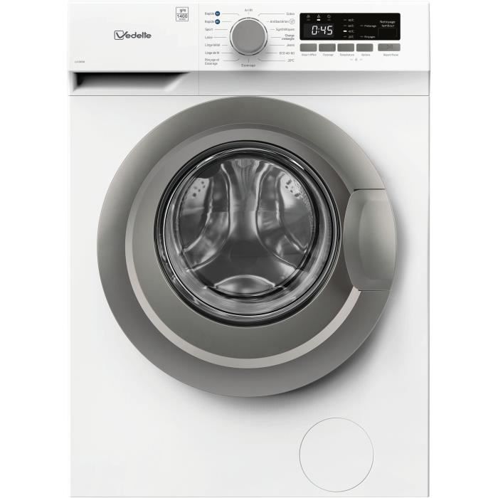 Lave-linge hublot VEDETTE LLV395W - 9 kg - Induction - L60cm - 1400 trs/min - Classe A - Blanc