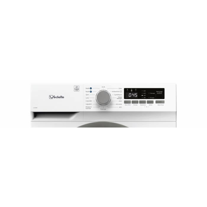 Lave-linge hublot VEDETTE LLV395W - 9 kg - Induction - L60cm - 1400 trs/min - Classe A - Blanc