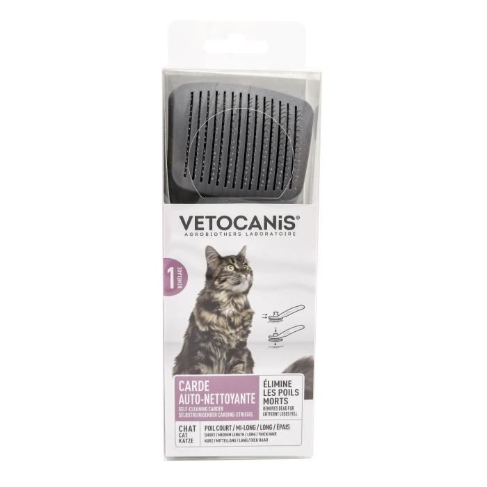 VETOCANIS Brosse carde Retractable et Autonettoyante pour Chat