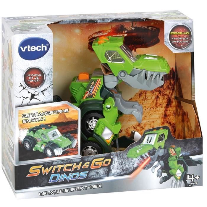 VTECH - Switch & Go Dinos - Drex, Super T-Rex (Jeep) - T-Rex interactif a transformer en Jeep tout terrain