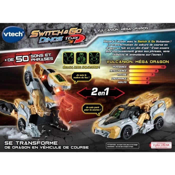 VTECH - Switch & Go Dinos - 1'Click - Vulcanion, Méga Dragon - Enfant - Pile - Marron, noir et gris